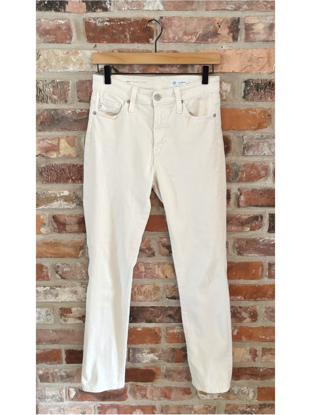 AG Mari White High Rise Slim Straight Jeans, 26